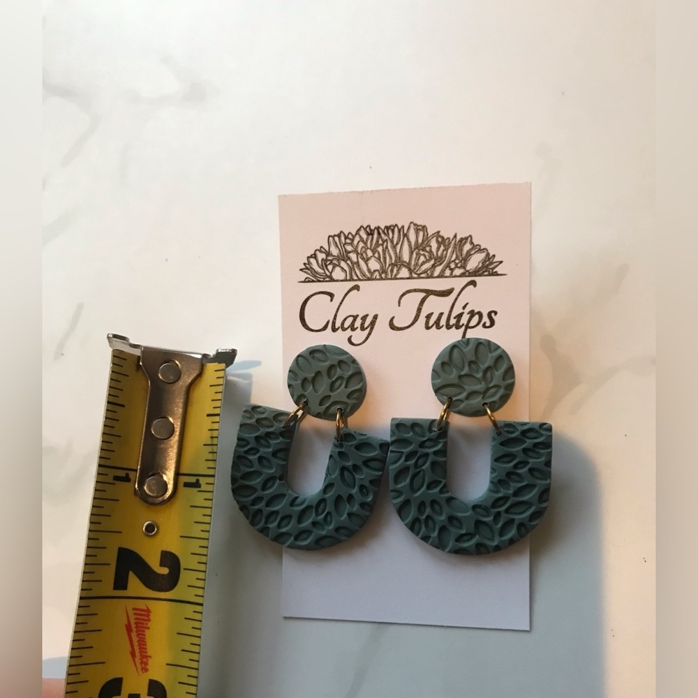 ⚡️SOLD NEW HANDMADE Hand Stamped Forest Green Earrings by TheClayTulip - Picture 5 of 5